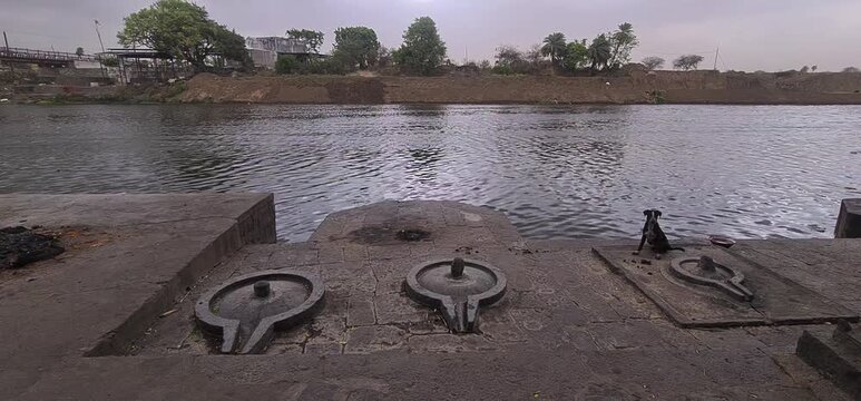 Stone Shiv Lingam Idols on the Sacred Ghats of Shipra River in Ujjain Madhya Pradesh