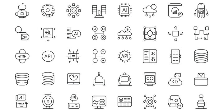 Artificial intelligence icons set for data science machine learning and robotic technology web