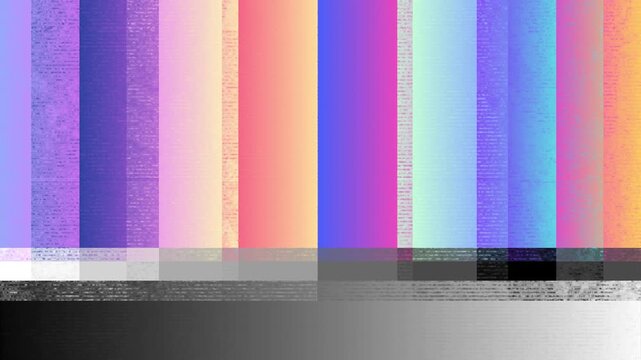 Vibrant abstract digital test pattern featuring vertical color bars and a precise horizontal grayscale gradient for visual reference