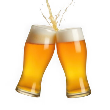 Two beer mugs clinking in celebration