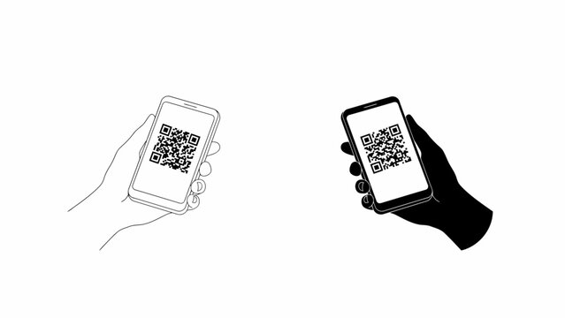 Two hands scanning qr codes on smartphones illustration