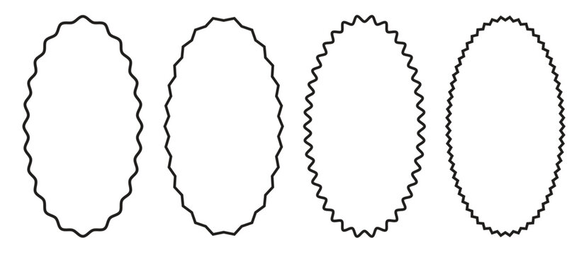 Set of circle frame round border design shape collection. Geometric zigzag wavy edge stickers, frames, shapes. vector illustration.