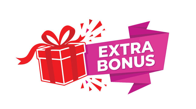 Extra bonus gift concept with red present and pink banner