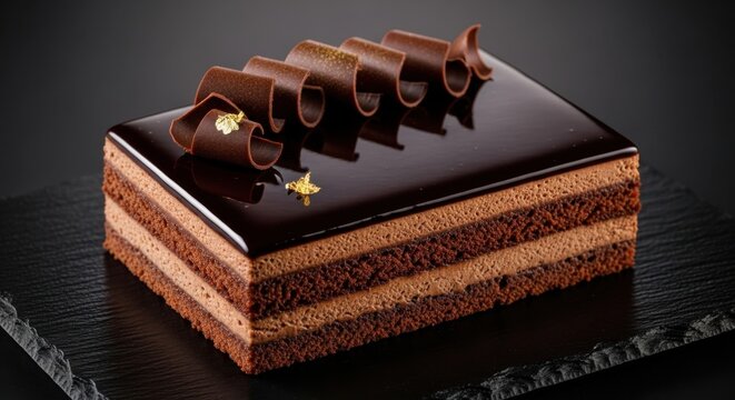 Chocolate Layer Cake, Chocolate Glaze, Dessert Illustration, Square Cake