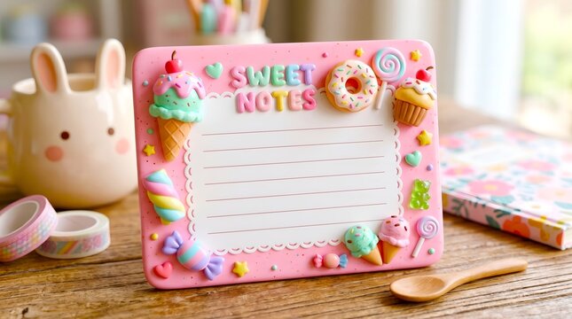 Cute Kawaii Pink Sweet Notes Board with Dessert Decorations