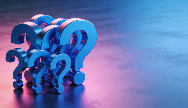 Blue and pink question mark illustration expressed in smooth 3D