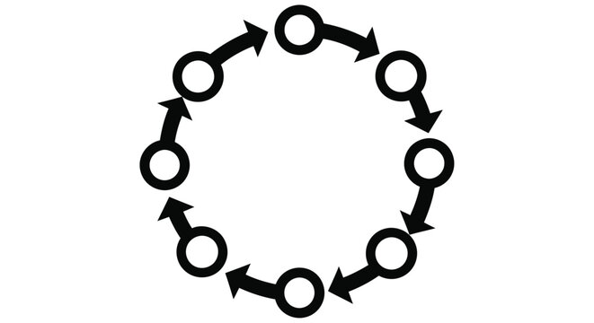 Circular arrangement of arrows depicting a continuous cycle or process