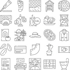 Fototapeta premium Set of line icons gathering various concepts, including medical, industrial, clothing, food, personal care, education, and entertainment, representing multiple aspects of daily life and services