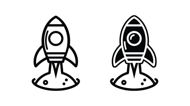 Rocket illustration icons in black and white line art style