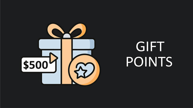 Gift points reward system icon featuring a five hundred dollar present box illustration marketing ecommerce financial promotion incentive shopping currency customer corporate exchange