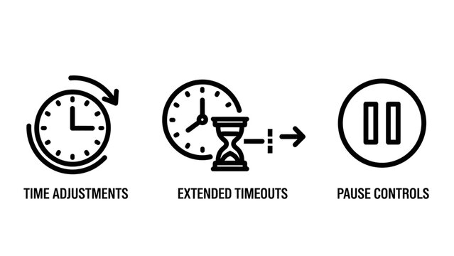 Time adjustments extended timeouts and pause controls icon set with adjustment hourglass management duration interface application software development monochrome configuration scheduling