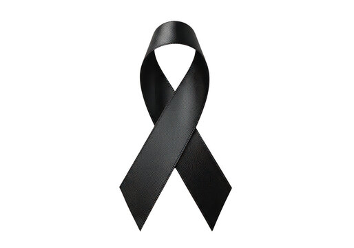Realistic black satin ribbon symbol of mourning and remembrance for memorial events and awareness campaigns representing grief and sympathy isolated on a transparent background