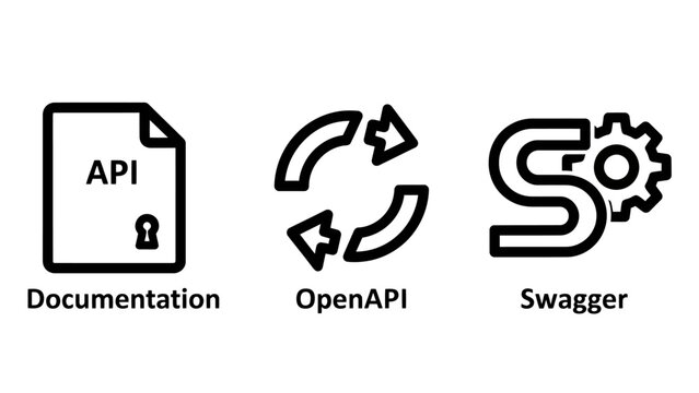 Api documentation and software development interface icons with documentation development software programming interface technical integration developer automation specification architecture