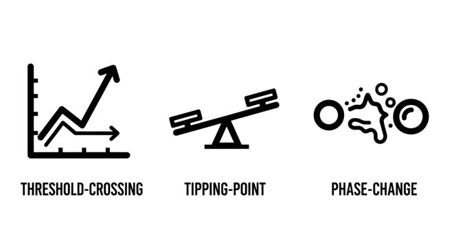 Scientific and business analysis icon set featuring threshold and tipping point analysis statistics threshold scientific business volatility transformation development fluctuation concepts