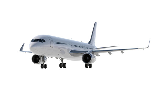 Commercial passenger airplane side view isolated on transparent background