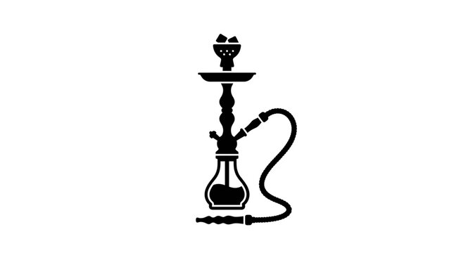 Black Hookah Icon on White Background - Shisha Pipe Silhouette