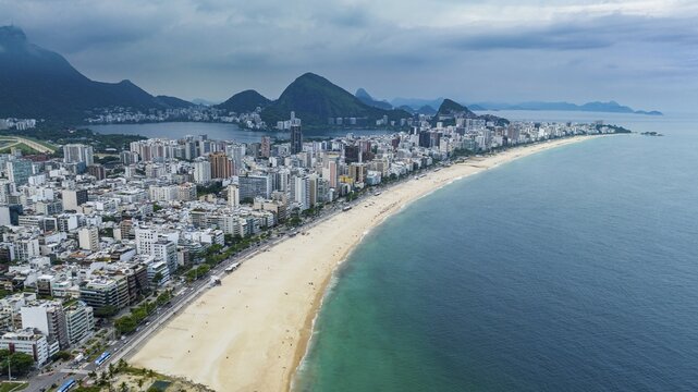 Aerial of Leblon beach, Rio de Janeiro, Brazil