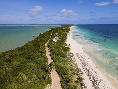 Aerial of the Unesco world heritage site biosphere reserve Sian Ka'an Biosphere Reserve, Quintana Roo, Mexico