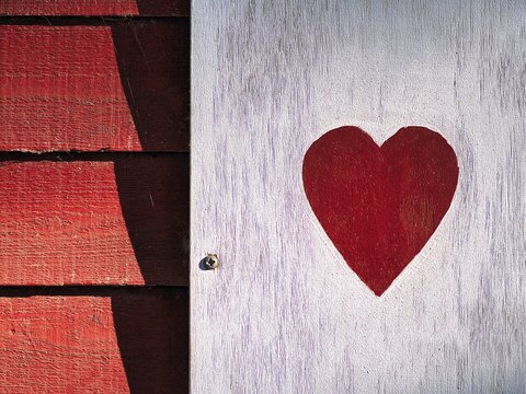 Red heart on a shutter, Lilla Holmen, Mariehamn, Fasta &Aring;land, Aland Islands, Aland Islands, Finland