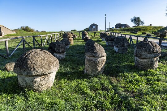 Little mounds in the Necropolis of Tarchuna, Unesco world heritage site Tarquinia, Italy
