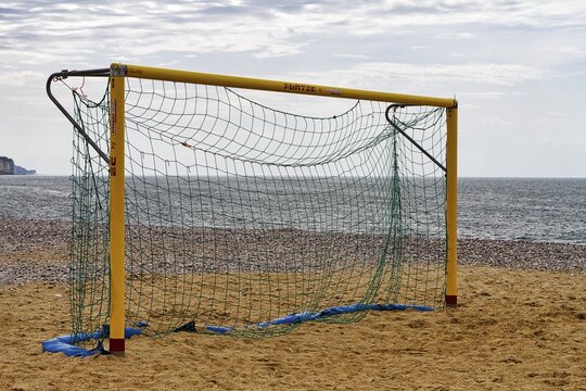 Football goal on the beach, Fecamp, Normandy, France