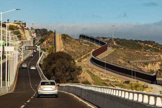 A view of the border wall from the Viaducto Elevado in Tijuana Mexico