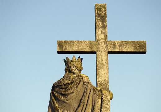 Baroque statue of Virgin Mary holding cross, at Festetics Palace, Helikon Castle Museum, in Keszthely, Hungary, Europe