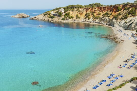 View of Cala d'Hort beach, Ibiza, Balearic Islands, Spain