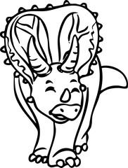 Dinosaur Triceratops Cute Dino Prehistoric Reptile Animal Line Art Cartoon Jurassic Wildlife Drawing Handdrawn Doodle Kids Children Education © Haps