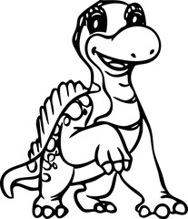 Dinosaur Spinosaurus Cute Dino Prehistoric Reptile Animal Line Art Cartoon Jurassic Wildlife Drawing Handdrawn Doodle Kids Children Education © Haps