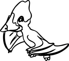 Dinosaur Pterodactyl Cute Dino Prehistoric Reptile Animal Line Art Cartoon Jurassic Wildlife Drawing Handdrawn Doodle Kids Children Education © Haps