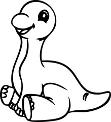 Dinosaur  Plesiosaur Cute Dino Prehistoric Reptile Animal Line Art Cartoon Jurassic Wildlife Drawing Handdrawn Doodle Kids Children Education © Haps