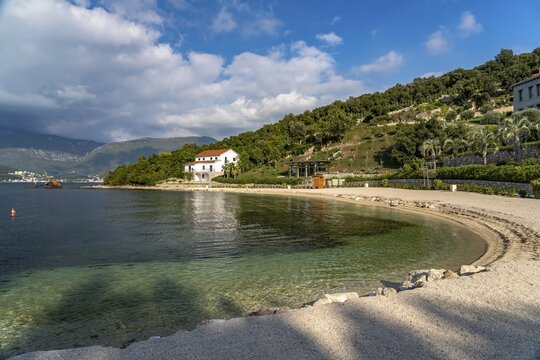 The beach of the fishing village Rose, Lu&scaron;tica peninsula, Montenegro