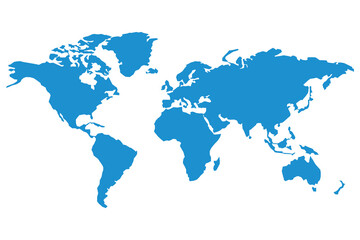 Naklejka premium Flat Blue Vector World Map Silhouette Icon Illustration on transparent png
