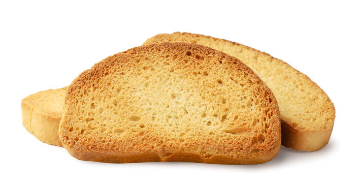 Pile of bread rusks close-up on a white background. Isolated
