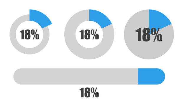 18％の円グラフとプログレスバーセット パーセンテージ表示アイコン素材18 Percent Chart and Progress Bar Set Circle Graph and UI Elements

