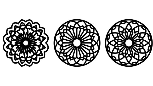 Circular geometric mandalas line art patterns with geometric ornament abstract symmetry decoration minimalist spiritual background creative intricate detailed decorative illustration