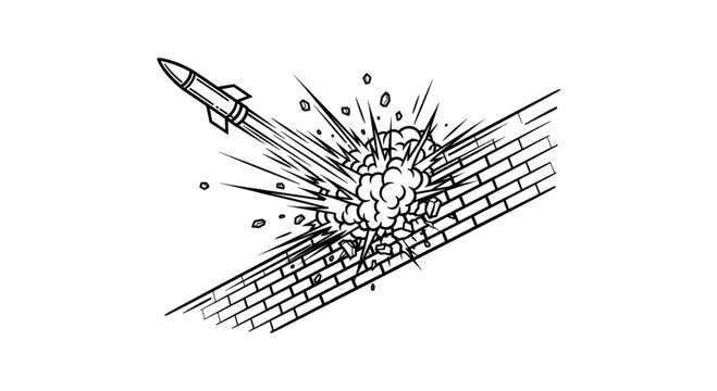 Rocket Missile Exploding Through Brick Wall Destruction.
