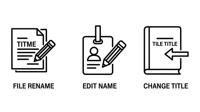 Document file management and renaming editing flat line icons with document management interface software computer modification organization business iconography information