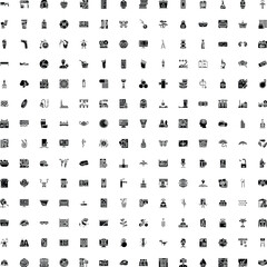 Fototapeta premium Large black silhouette icon set featuring a diverse collection of simple, flat glyphs and pictograms for web, mobile, uiux, infographics, business, travel, food, health, and more