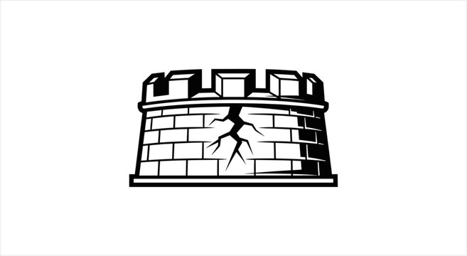 Cracked Stone Fortress Wall with Battlements.