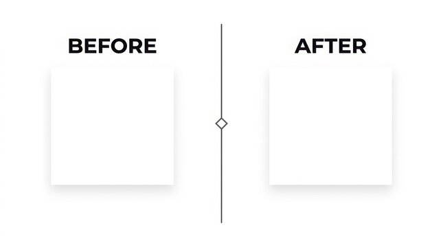 Minimalist before and after comparison slider on white background