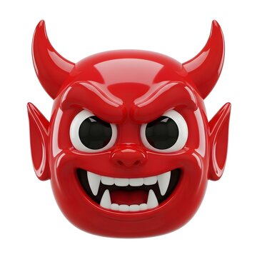 3d cartoon devil face with horns and sharp teeth