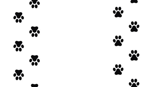 Dark paw prints sticker design showing multiple footprints animation isolated on white background