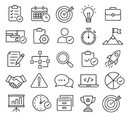 Fototapeta premium project management agile workflow corporate task planning line icons vector