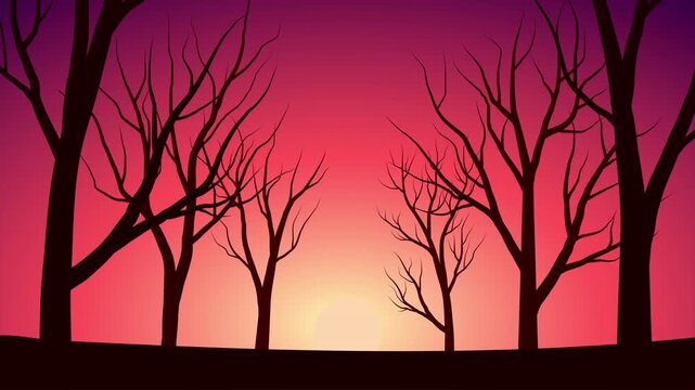 looping sunset tree silhouette animation with branches swaying gently in wind