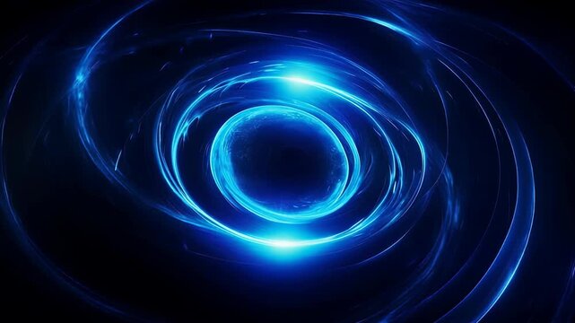 Glowing blue energy vortex with swirling lightning effects on a dark background. Generated AI