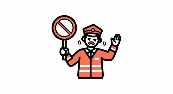 Cartoon Traffic Officer Holding Prohibition Sign Illustration.