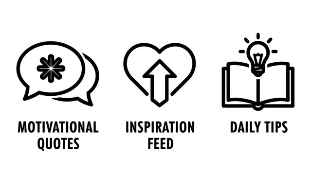 Motivational quotes inspiration feed and daily tips icons with motivation inspiration lightbulb learning positivity encouragement knowledge creative strategy mentorship development personal