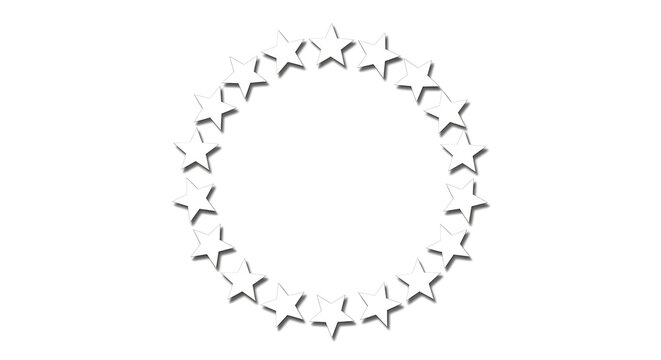 Minimalist circular frame made of white stars with drop shadows
